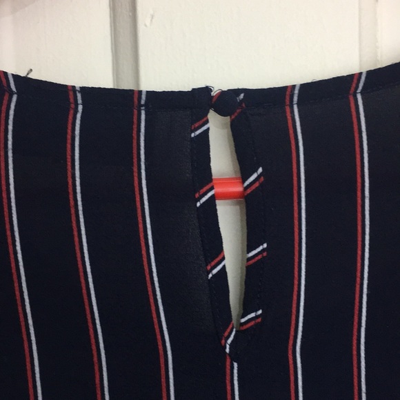 Sweet Wanderer Navy Pinstripe Flutter Sleeve Top - Picture 7 of 11